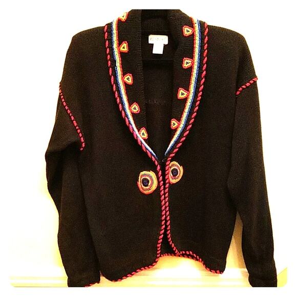 Victoria Jones Woman Sweaters - Victoria Jones Black Beaded Cardigan size Medium